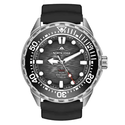 Ceas Solar NORTH EDGE TRITON-TI Negru, Titan, Curea Silicon, 300M, 45.8mm