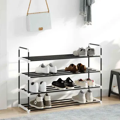 vidaXL Raft încălțăminte cu 4 etajere din metal și plastic, Negru