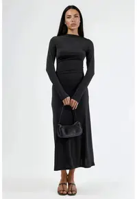 Rochie Maxi mulata cu detalii drapate - negru - poliester-elastan