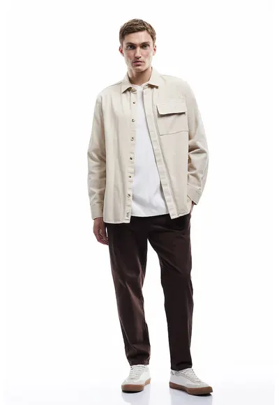 Pantaloni relaxed fit din bumbac cu talie medie - Maro inchis