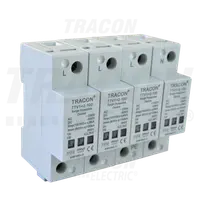Descarcator de supratensiuni,AC/DC,clasa1+2,unitar cu soclul TTV1+2-100-4P 230/400 V, 50 Hz, 8 kA (10/350 us) 50/100 kA (8/20 us),4P