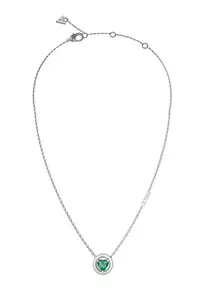 Colier de otel inoxidabil cu zirconia - Verde aquamarin/Argintiu