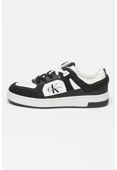 Pantofi sport low-cut cu garnituri din piele - Alb/Negru