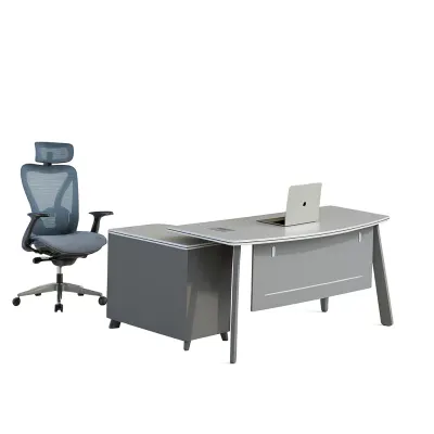 Set Velaris &amp; Norvex - Birou cu dulap lateral si Scaun de birou ergonomic cu suport lombar reglabil
