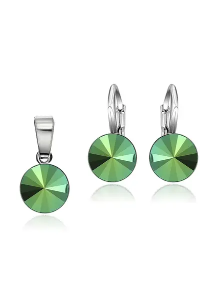 Set Argint 925 placat cu rodiu cu cristale Swarovski® Rivoli 8mm LRS - Verde metalizat