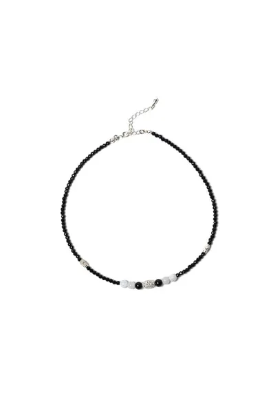 Colier Choker din pietre naturale de Spinel negru cu accesorii si sistem de inchidere din Argint 925