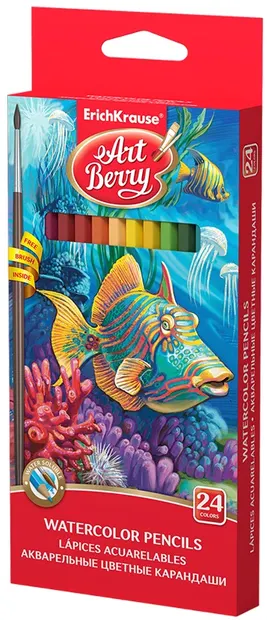 Creioane acuarelă colorate Erich Krause Art Berry - 24 culori + pensulă
