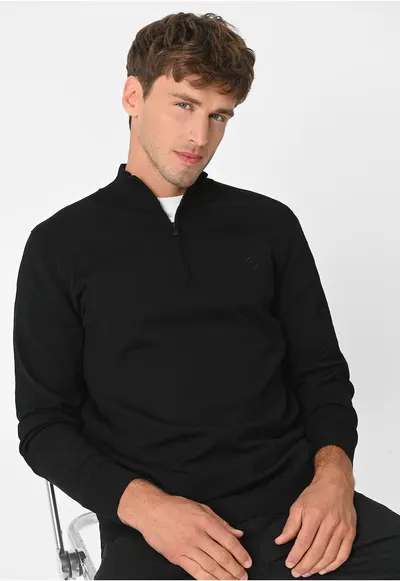 Pulover barbati - guler inalt cu fermoar - S-Sam - negru - Negru