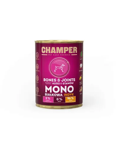 CHAMPER Bones Joints hrana monoproteica pentru caini 400 g curcan