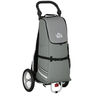 HOMCOM 3 în 1 Carucior de Cumpărături Carucior de Cumpărături Remorcă pentru Bicicletă, 53 x 43 x 110 cm, Gri+Argintiu | Aosom Romania