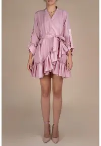 Rochie petrecuta cu mansete late si volan Pink