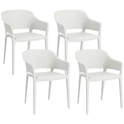 Outsunny Set din 4 Scaune de Grădină, Scaune Stivuibile de Exterior cu Spătar Înalt și Cotiere, 56x54.5x77.5 cm, Alb | Aosom Romania