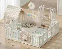 Gardulet loc de joaca Nichiduta Garden Lovely Pinguin House cu poarta de siguranta, cos de baschet, unitate muzicala, covoras, leagan,piscina uscata cu bile si casuta cu instalatie luminoasa