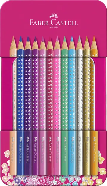 Creioane de culoare Faber-Castell Sparkle - 12 culori, cutie metalica