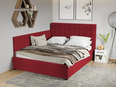 Pat Tapitat de colt Rivo cu somiera fixa Rosu inchis Velluto 7 180x200