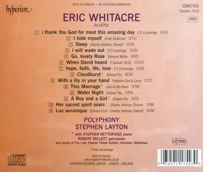Eric Whitacre: Cloudburst And Other Choral Works