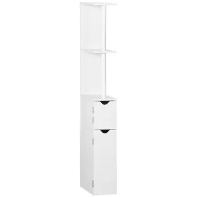 Kleankin Coloană pentru Baie cu 2 Rafturi, 2 Dulapuri, din MDF și PAL Vopsit, 15,2x29,8x118 cm, Alb | Aosom Romaniaamania