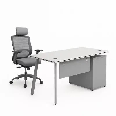Set Serenity & ErgoAir - Birou cu dulap lateral si Scaun de birou ergonomic cu suport lombar