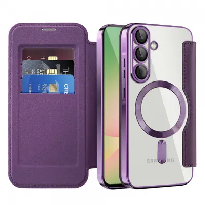 Husa MagSafe pentru Samsung Galaxy A56 A566, Techsuit, SmartMag Book, Mov