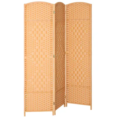 HOMCOM Paravan interior din lemn 3 panouri despărțitor pliabil pentru living dormitor 135 x 180 cm maro deschis | Aosom Romania