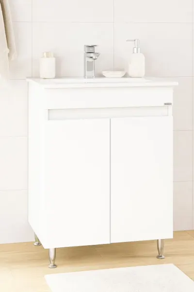 Set Baza front MDF si Lavoar seria 386, montat, 60 cm, alb