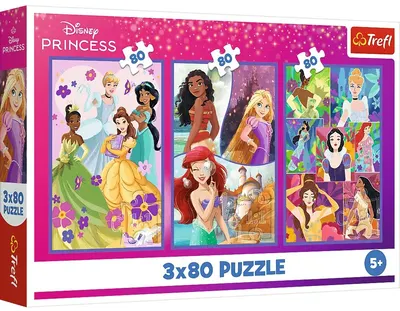 Puzzle pentru copii Trefl din 3 x 80 piese - Prințese Disney
