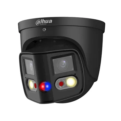 Camera supraveghere IP Dome cu lentila duala Dahua WizSense TiOC Duo Active Deterrence IPC-PDW3849-A180-E2-AS-PV-0280B-BLACK, 2x 4MP, 2.8mm, IR 25m, lumina alba 20m, microfon si difuzor, slot card, sirena, SMD 4.0, PoE, neagra