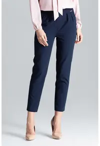 Pantaloni dama L028 - bleumarin - poliester/vascoza - design simplu - lungi -