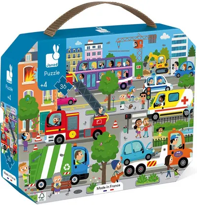 Puzzle in valiza pentru copii Janod - Oras, 36 piese