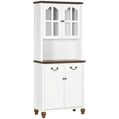 HOMCOM Sifonier de Bucătărie, Bufet, 2 Sertare, 2 Compartimente cu Uși, Design Clasic, Alb + Maro închis, 76 x 38 x 182 cm | Aosom Romania