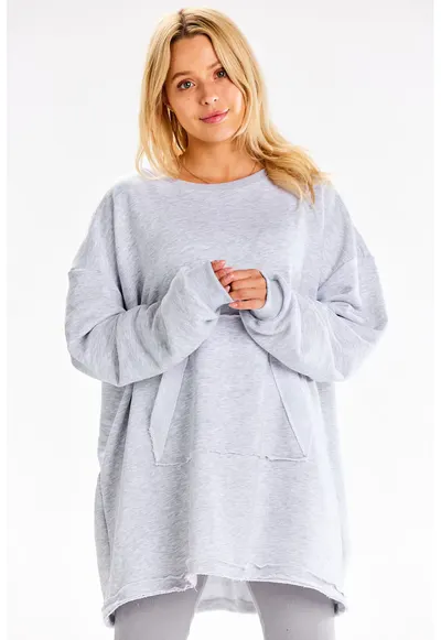 Rochie mini oversize cu buzunar - - Gri