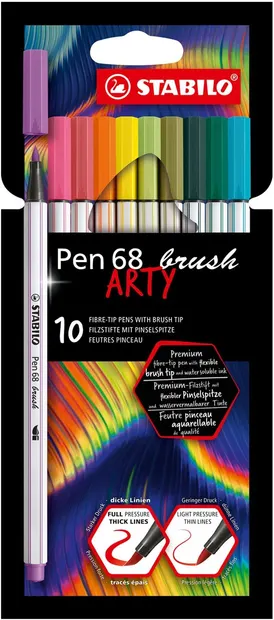Set linere Stabilo Pen 68 Brush - Arty, 10 culori