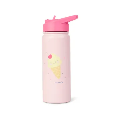 Sticla termica Premium pentru copii Saro Ice Cream 500 ml, otel inoxidabil 304, fara BPA, anti-condens, 12h, cu pai retractabil si capac etans