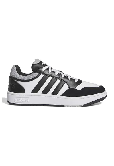 Pantofi sport de piele ecologica cu garnituri de piele intoarsa Hoops 3.0 - Negru/Alb optic