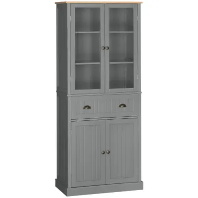 HOMCOM Dulap Cămară cu 5 Niveluri și Sertar Central, din MDF și PAL, 76x40x182,5cm, Gri | Aosom Romania