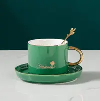 Ceașcă pentru cappuccino și ceai Morello - Happiness, cu farfurioară și linguriță 200 ml, verde