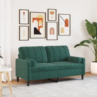 Gossi canapea cu 2 locuri cu pernute, verde inchis, 140 cm, catifea