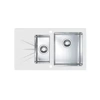 Chiuveta bucatarie inox doua cuve si sticla securizata alba, cuva dreapta, Alveus Karat 20