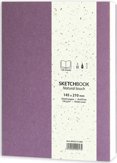 Caiet de schite pentru desen Drasca Natural Touch - Violet, 128 file, 14.5x21 cm