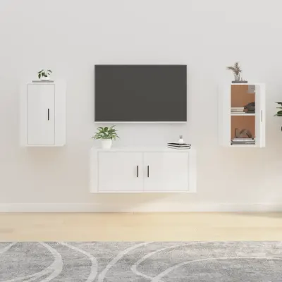 vidaXL Dulapuri TV montaj perete 2 buc. alb extralucios 40x34,5x60 cm