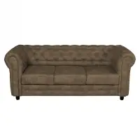 Canapea extensibila CHESTERFIELD, 3 locuri, cu arcuri, maro deschis, 205x90x80 cm
