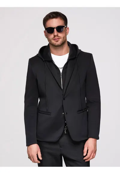 Blazer cu detalii unice din material elastic si croiala regular - Negru