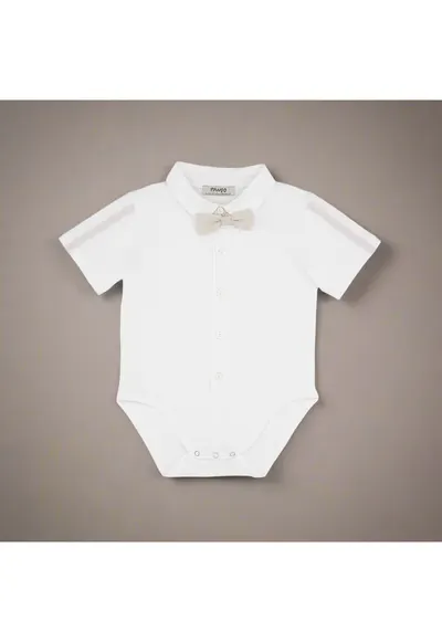 Body cu maneca scurta - cu guler si papion - Party - Ecru - pentru baietei - Ecru