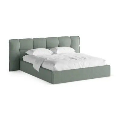 Pat matrimonial verde mentă tapițat cu spațiu de depozitare cu somieră 160x200 cm Eric – Micadoni