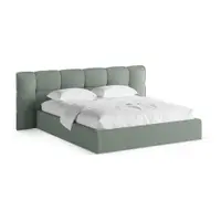 Pat matrimonial verde mentă tapițat cu spațiu de depozitare cu somieră 200x200 cm Eric – Micadoni
