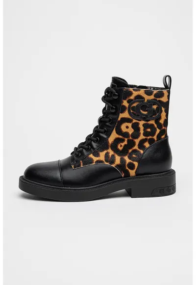 Bocanci de piele cu animal print - Maro inchis/Negru/Maro