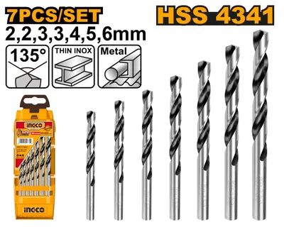 Set Burghie Metal 7 buc AKD1075 – HSS 4341, 2-6mm, Burghie Precizie pentru Otel si Metale, Set Compact