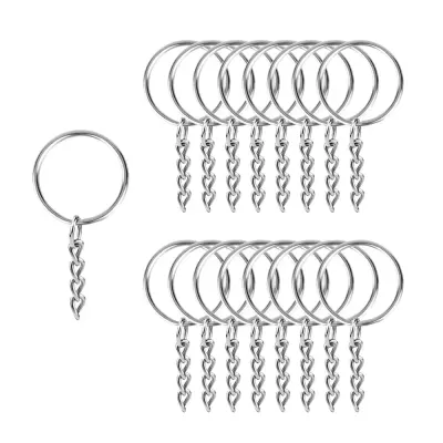 Inele breloc argintii 3cm cu lanț (set 200 buc) - Default Title