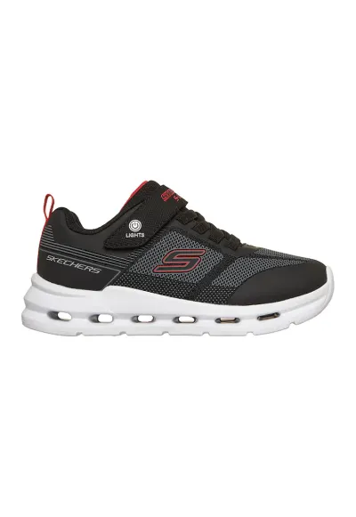 Pantofi sport Glide-Step de plasa si piele ecologica cu LED-uri - Negru/Gri/Rosu vermillion