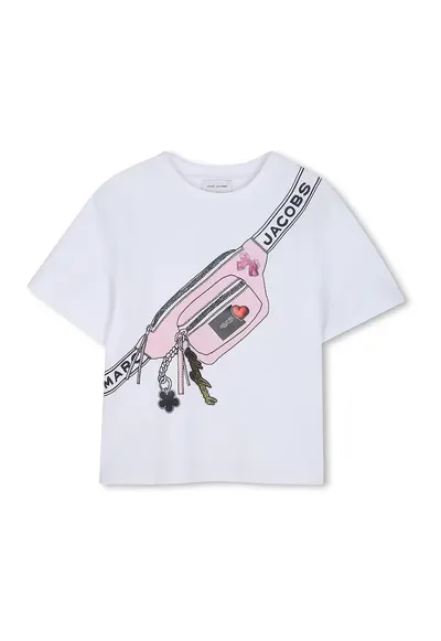 Tricou cu decolteu la baza gatului si model grafic - Alb/Negru/Roz pal